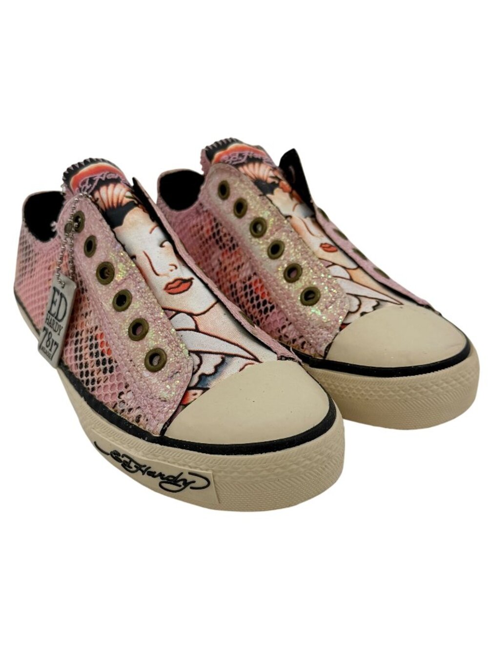 VTG Ed Hardy Pink Canvas Tattoo Graphic Sneakers | Y2K Streetwear Grunge Skater - Picture 9 of 16